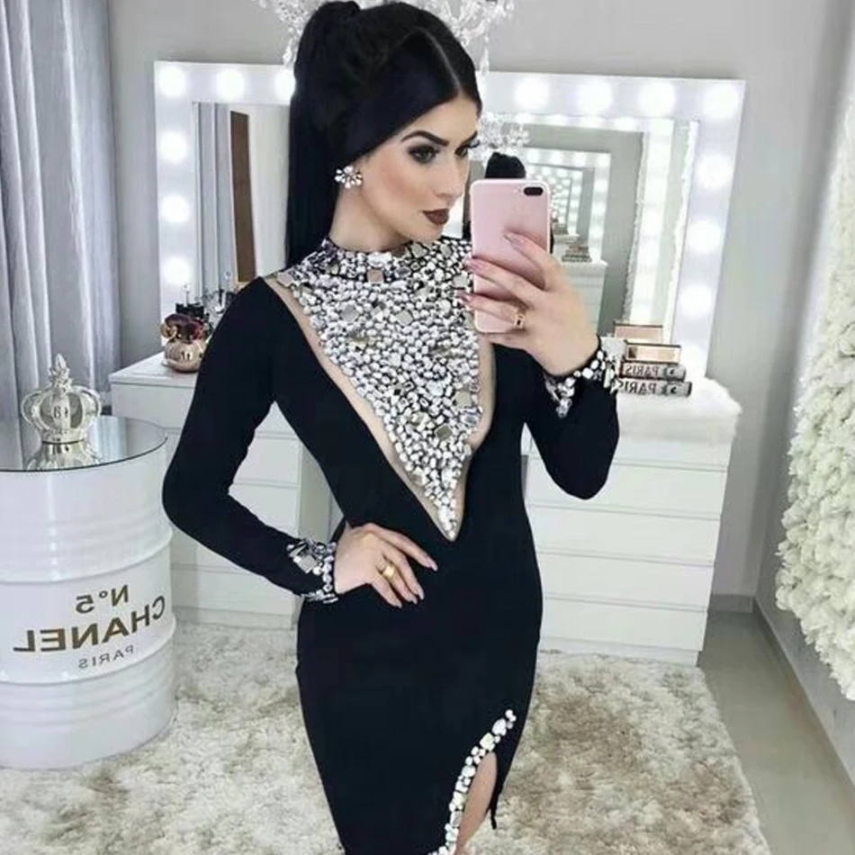 Женское облегающее платье знаменитости ADYCE черная клубная одежда с длинным