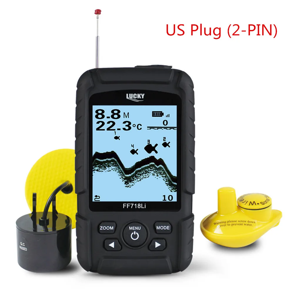 US Plug 2 PIN Счастливая FF718Li 328ft/100 м глубина Портативный Рыболокаторы сонар датчиков 2-в-1 проводной и Беспроводной Сенсор эхолот - Цвет: US Plug 2 PIN