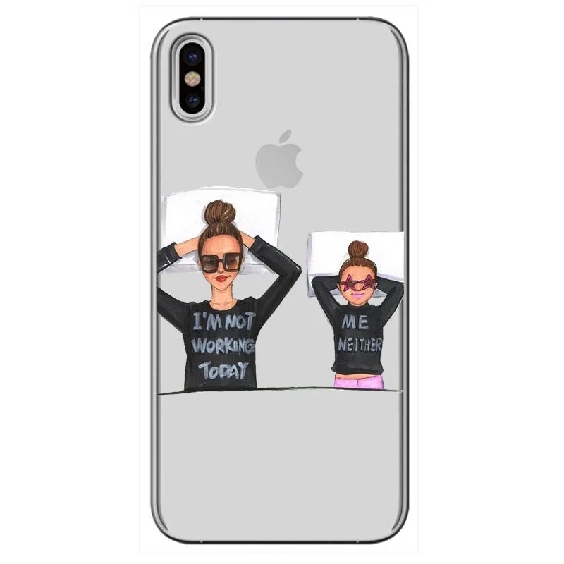 Модный Черный, Коричневый чехол для мамы и дочки iPhone 11 Pro MAX X MAX XR 8 7 6 6s Plus 5 5S SE женский силиконовый чехол для телефона