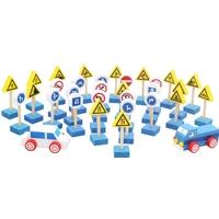 traffic sign building blocks parking scene road model toy wooden creative for children kids an88