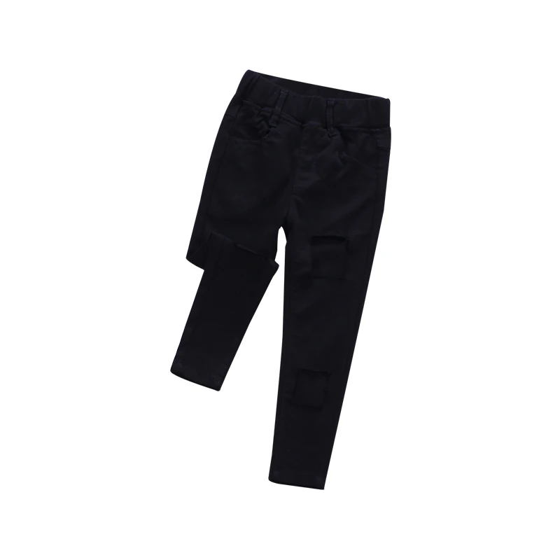 2019 Весна Осень Новые модные рваные джинсовые однотонные брюки для детей девочки