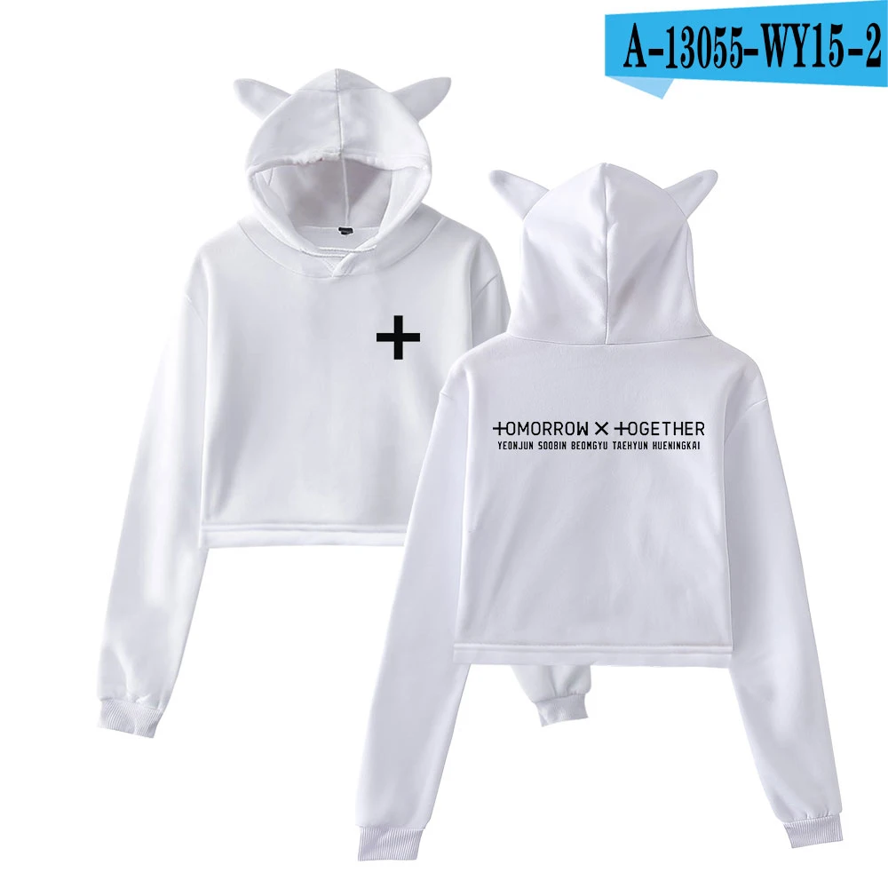 TXT Tomorrow X Together толстовки с кошачьими ушками женские модные толстовки с капюшоном с длинными рукавами горячая Распродажа Kpop повседневные сексуальные толстовки - Цвет: White