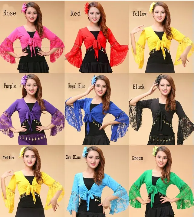 Женский топ для танца живота кружевной с рукавом до локтя и бабочкой V образным