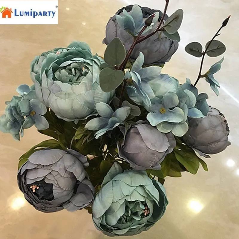 Lumiparty Винтаж искусственные пион шелковые цветы Букет Главная Свадебные