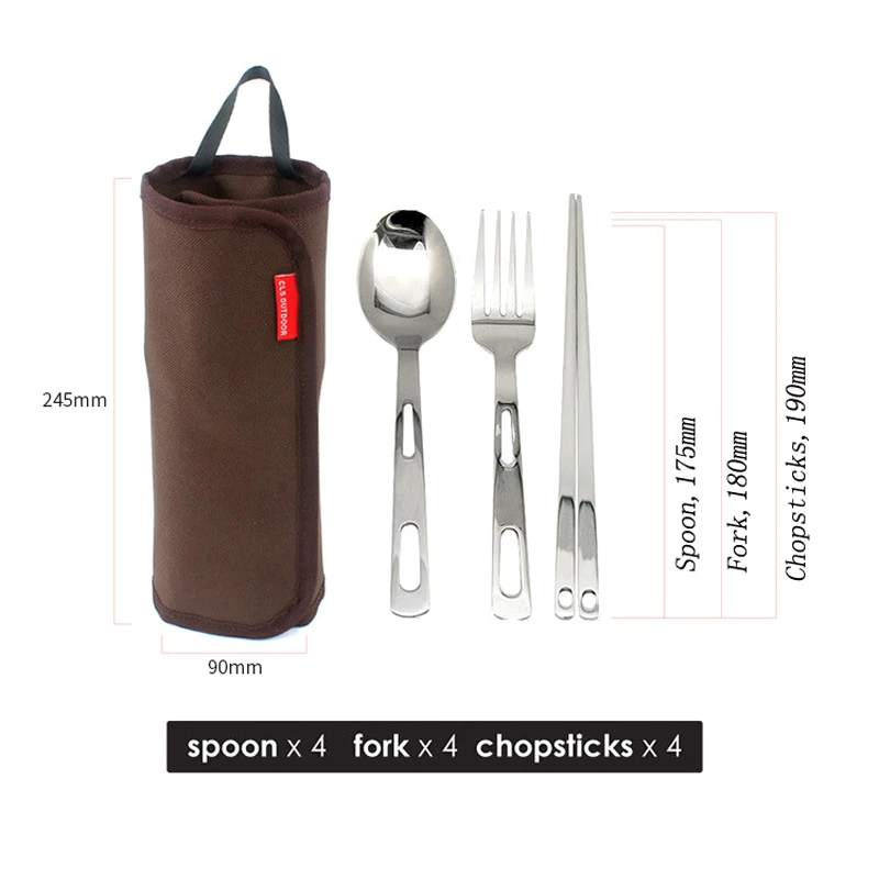 

12PCS Outdoor Camping Stainless Steel Tablewares Set Spoons Chopsticks Forks Set Camping Picnic Outdoor Cutlery Set Travel Kit