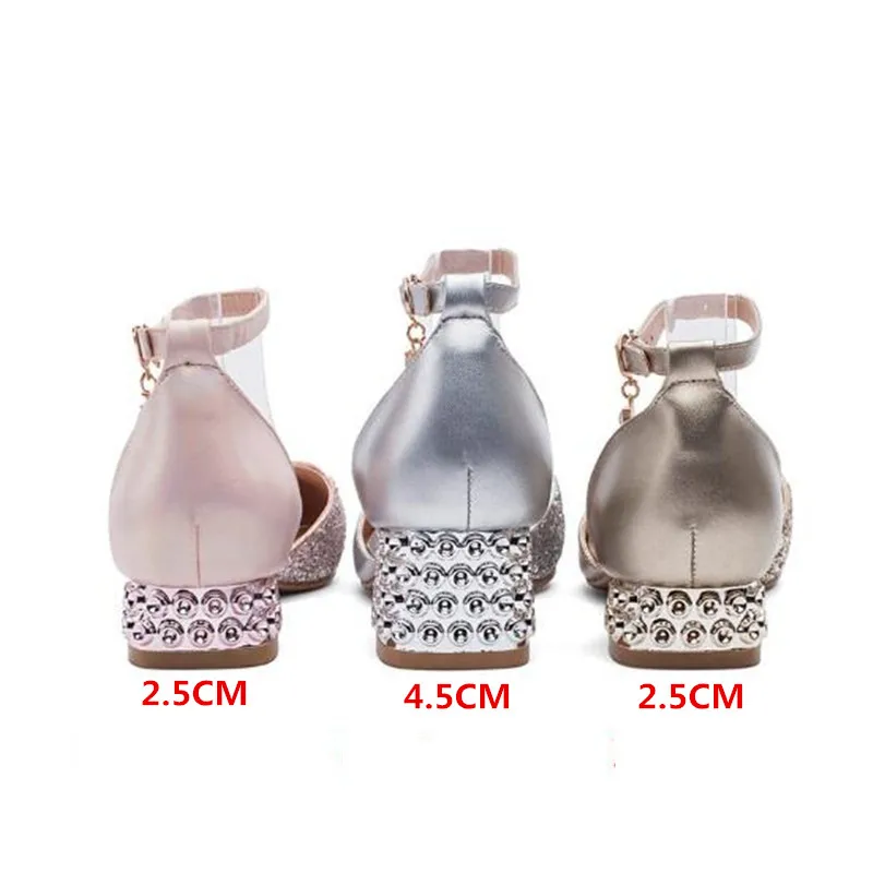 Новинка детские туфли на высоком каблуке принцессы для вечерние с кристаллами