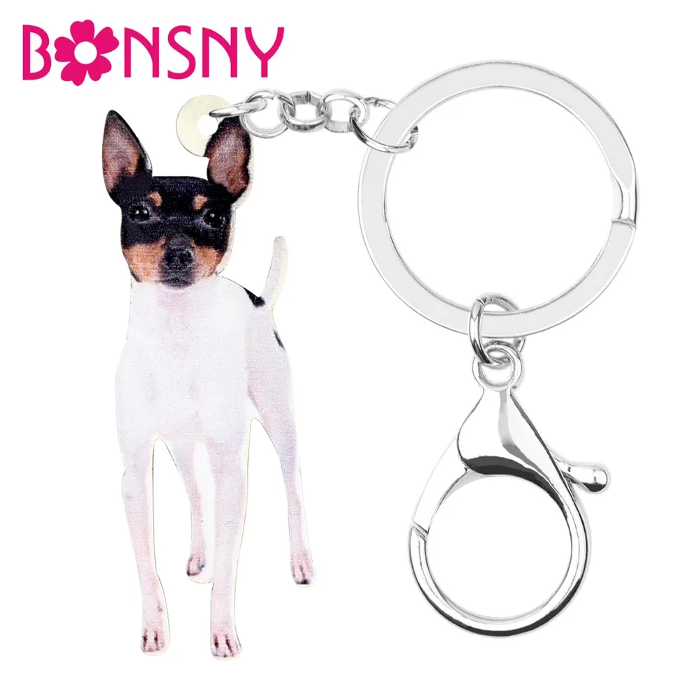 

Bonsny Acrylic Fox Toy Terrier Dog Key Chains Keychain Rings Fashion Animal Jewelry For Women Girl Ladies Charms Accessories