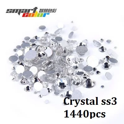 Crystal ss3 1440pcs Супер предложение блестящие 1440 шт SS2 до ss10 не горячей фиксации Прозрачный Кристалл хрусталя Цвет 3D дизайн ногтей украшения Flatback Стразы - Цвет: Crystal ss3 1440pcs