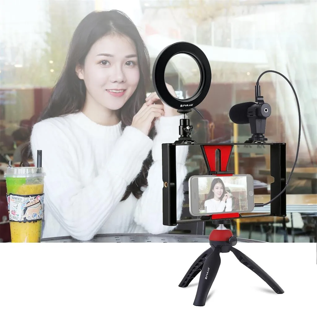 OMESHIN 4 в 1 Vlogging Live Broadcast смартфон видео установка + кольцо LED свет микрофон крепление