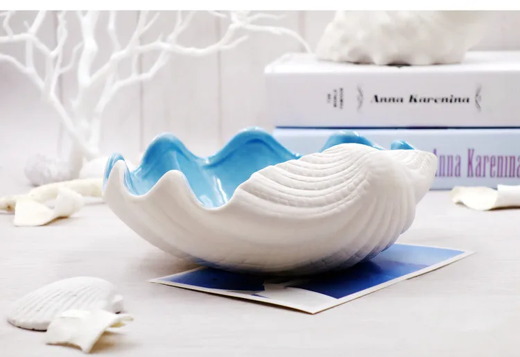 Керамическая тарелка в океаническом стиле ракушка сине белая фарфоровая посуда