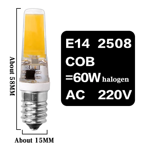 E14 2508 COB 6W 220V Светодиодная лампа G4 G9 E14 лампа с затемнением освещение AC DC 12 В 220 В 3W 6 Вт 9 Вт COB SMD Замена галогенные лампы прожектор Bombillas люстра - Испускаемый цвет: E14 2508 COB 6W 220V