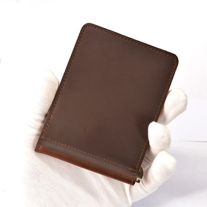 Кожаный кошелек ручной работы с зажимом для денег мужской отделением винтажный