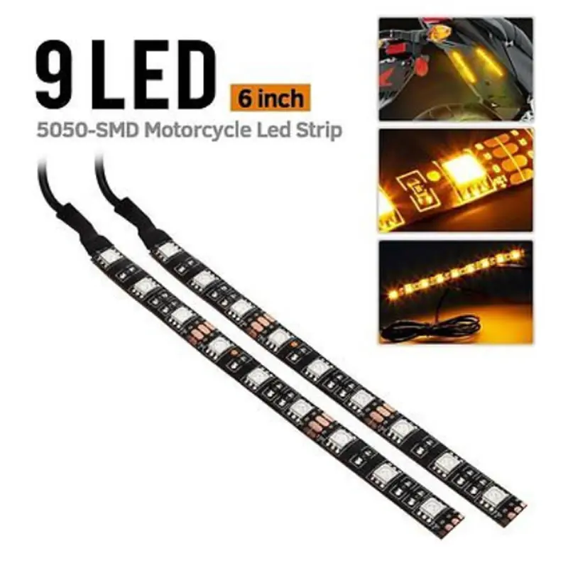 2x6 дюймов Универсальный Янтарный 9 светодиодный 5050 SMD Мотоцикл Велосипед полосы поворотов Индикатор мигалки