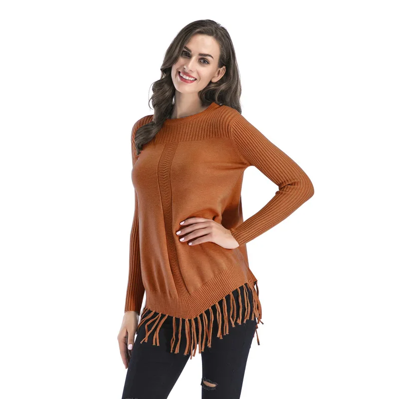 Women Round Neck Hem Tassel Thickening Long Sweater Women's Clothing Pullover Streetwear | Женская одежда