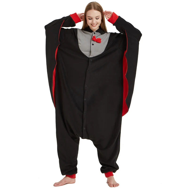 Хэллоуин летучая мышь Кигуруми для женщин зимние пижамы Onesie флис черный взрослый