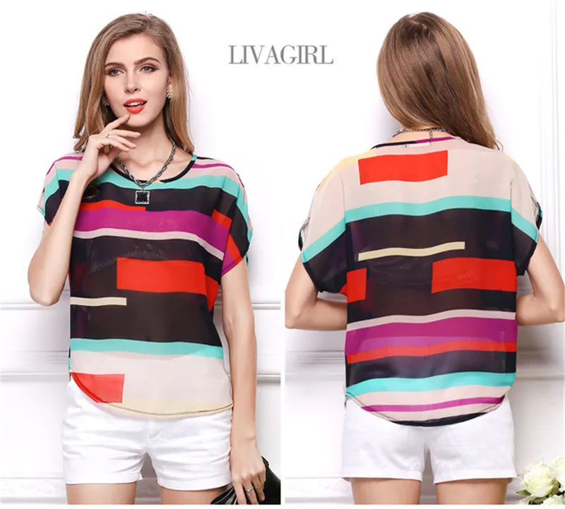 Женская футболка с рукавом летучая мышь летняя из шифона коротким рукавом|clothing