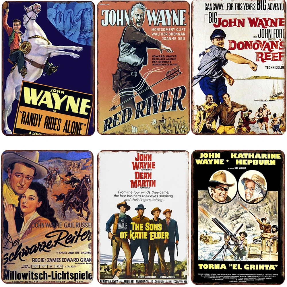 

Cowboy John Wayne Vintage Shabby Chic Metal Tinplate Poster Movies Metal iron Signs Retro Pub Bar Cinema Wall Decor 20x30cm