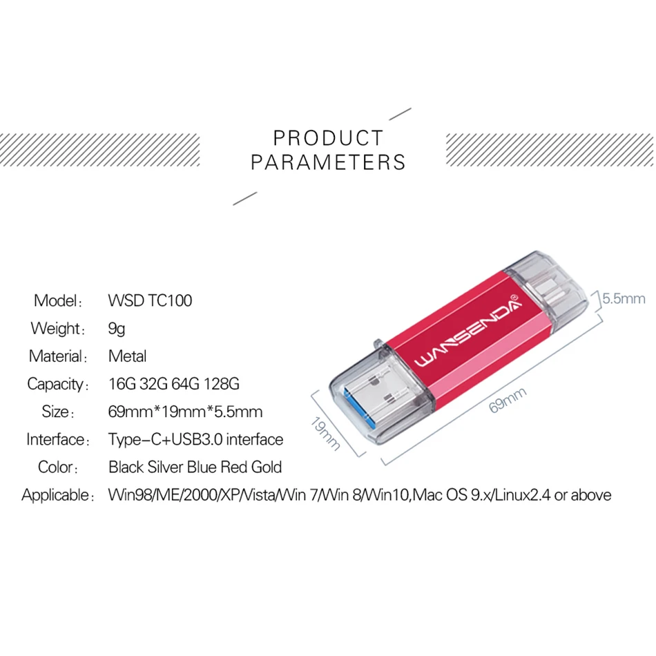 Флэш накопитель wansenda флеш USB3.0 Тип C OTG USB 3 0 Stick 128 Гб 64 оперативной памяти 32
