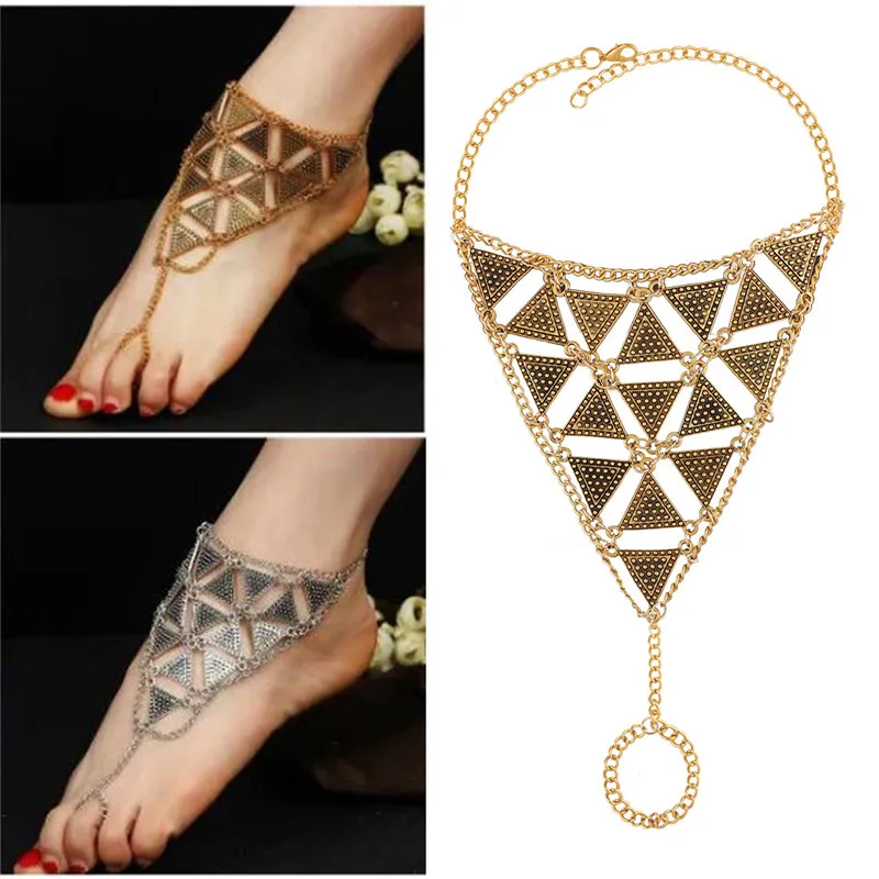 Длинные летние пляжный отдых Треугольники Ножные браслеты браслет сандалии