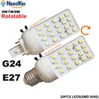 Светодиодный светильник G24 SMD5050, 5 Вт, 7 Вт, 9 Вт, Светодиодный точечный светильник E27, светодиодный ная лампа-кукуруза, AC 220 В, 230 В, 240 в, 180 градусов, горизонтальный штекер