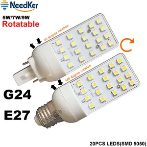 Светодиодный светильник G24 SMD5050, 5 Вт, 7 Вт, 9 Вт, Светодиодный точечный светильник E27, светодиодный ная лампа-кукуруза, AC 220 В, 230 В, 240 в, 180 градусов, горизонтальный штекер