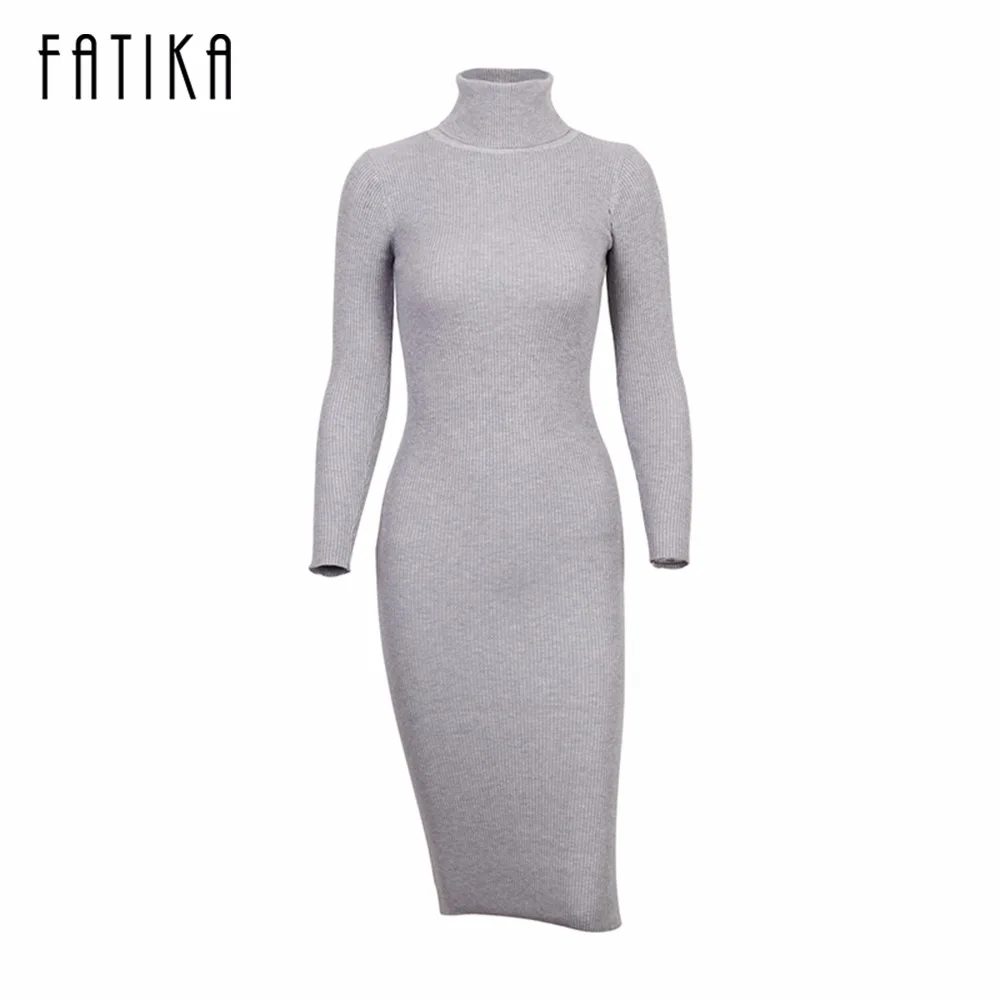FATIKA, женский осенний зимний свитер, вязаные платья, тонкая эластичная Водолазка с длинным рукавом, сексуальное женское облегающее платье