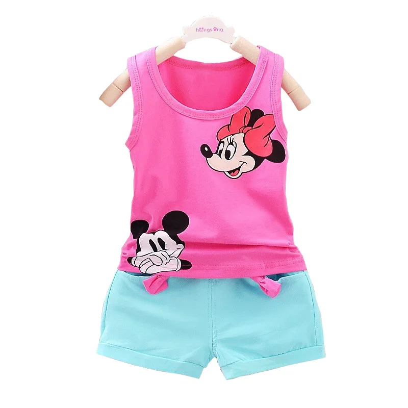 Комплект летней одежды для девочек детский хлопковый жилет без рукавов с героями