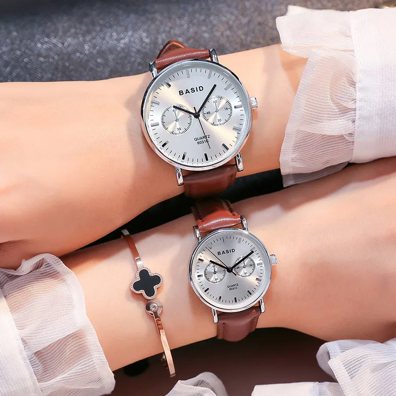 

Новинка 2017 года, бренд BASID, парные часы для влюбленных, пара кварцевых наручных часов, модные водонепроницаемые мужские и женские наручные ч...