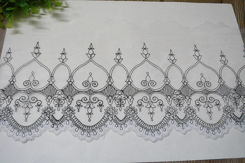 Черно-белая нить вышивка из молочного шелка кружевная ткань ручная работа
