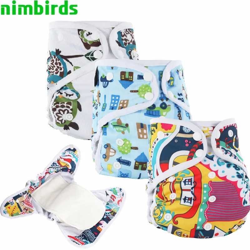Детский тканевый подгузник AIO с бамбуковыми вставками моющийся многоразовый
