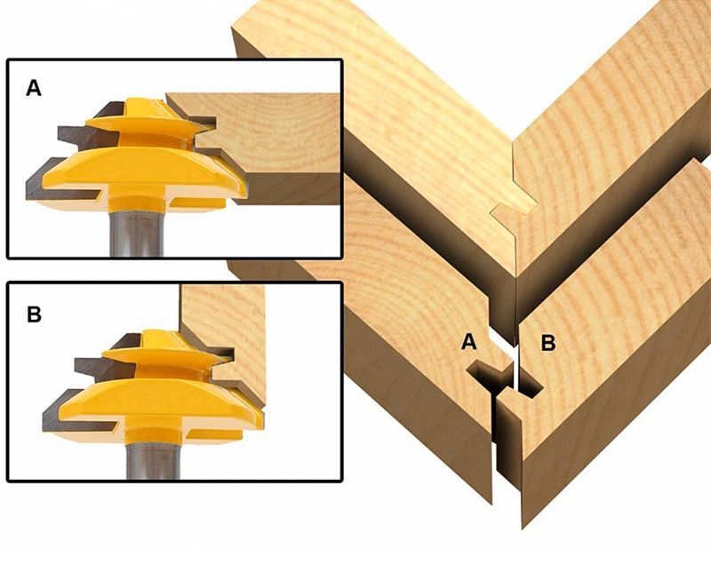 45 Degree Lock Miter Bit 8mm Shank Tenon Milling Cutter For Wood Carbide Router Bit MDF Plywood Wood Cutter Carpentry Tools