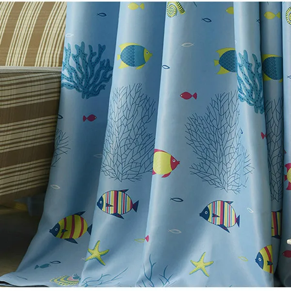 blue cloth Милые затемненные занавески для гостиной, занавески для детей, для мальчиков и девочек, мультяшная Рыбка, занавески на окно, 216& 30 - Цвет: blue cloth