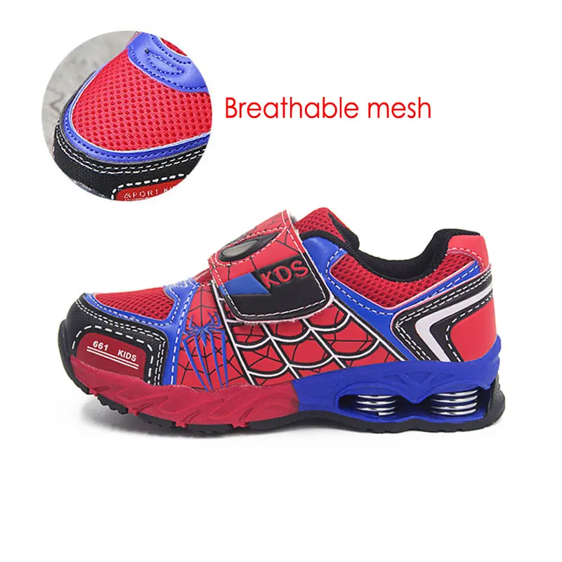 Breathable mesh От 4 до 12 лет, Детские Сникеры спайдермена для мальчиков, детская спортивная обувь с героями мультфильмов, повседневные ботинки из искусственной кожи для мальчиков, спортивная обувь с резиновыми пуговицами, европейские размеры 26-37 - Цвет: Breathable mesh