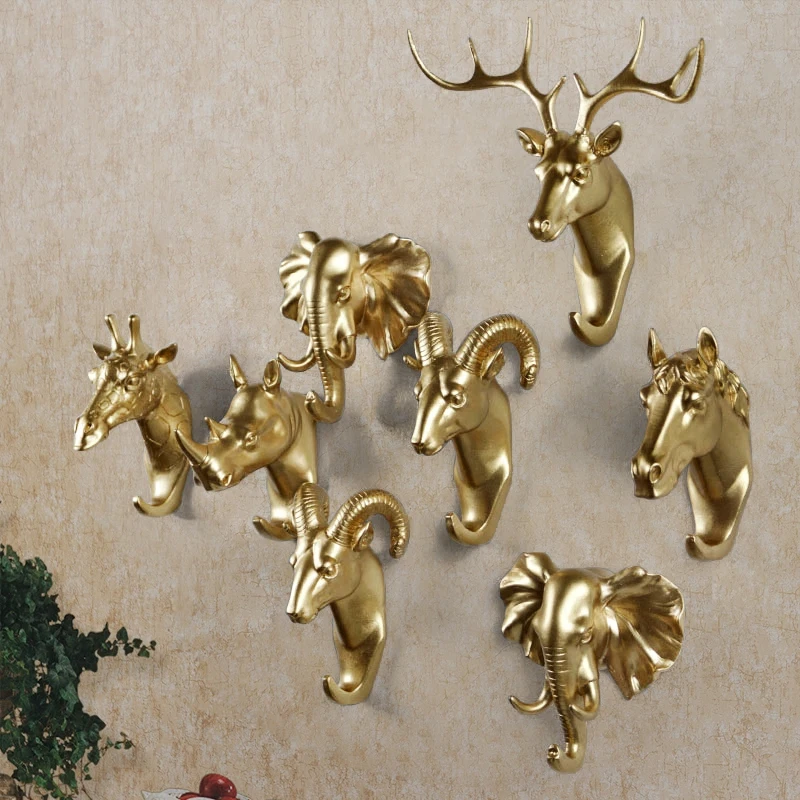 

Creative Wall and Door Decorative Resin Hanger Animal Head Modeling European Style Overcoat Hooks Elephant Deer Horse Bag Hanger