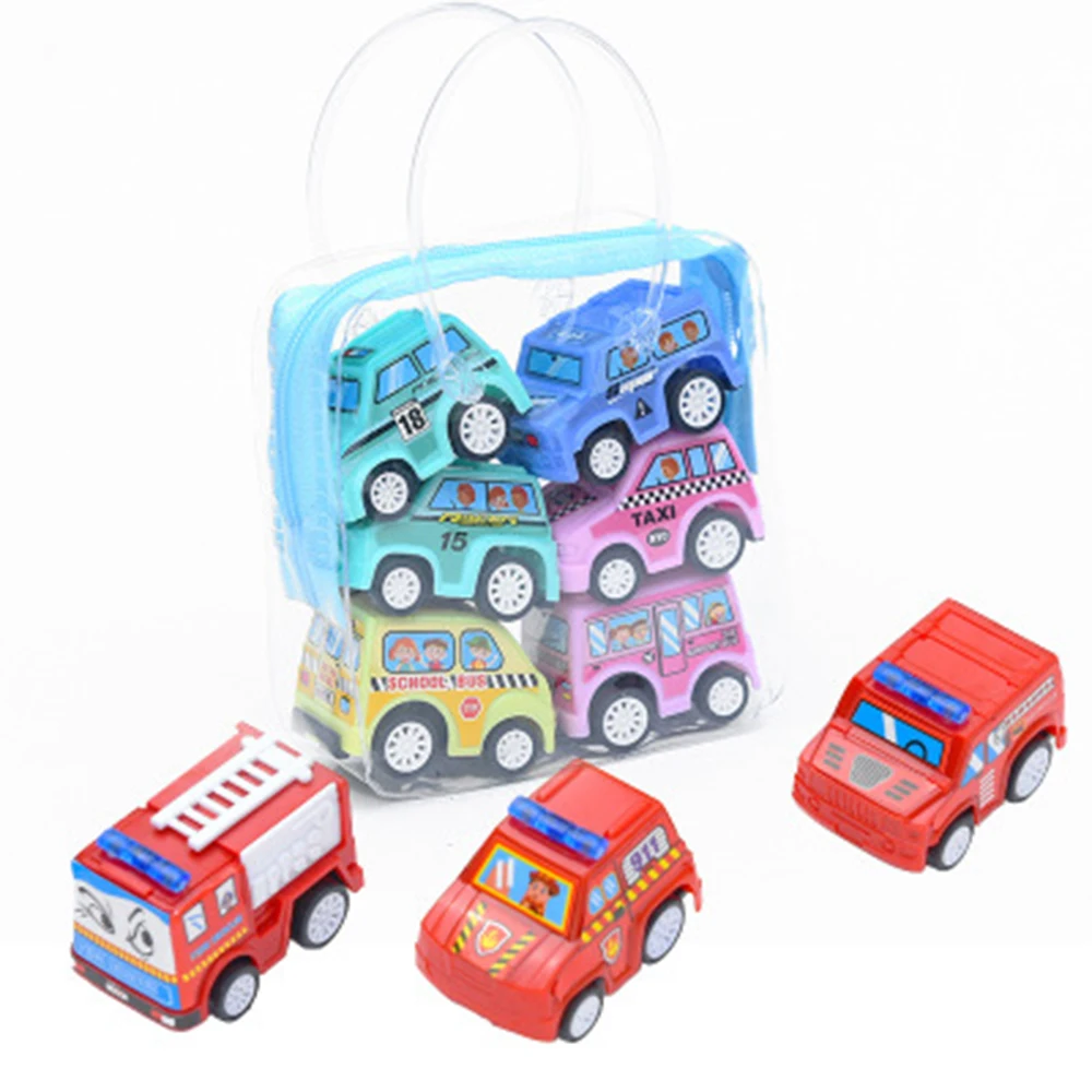 

6PCS Classic Boy Girl Bagged Car Fire Truck Vehicle Kids Child Toy Mini Small Pull Back Car Toys Best Gift For Kids