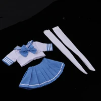 lovely college style school uniform suit blue pleated skirt tops stocking for 13 bjd fashion girl dolls dress up accessories