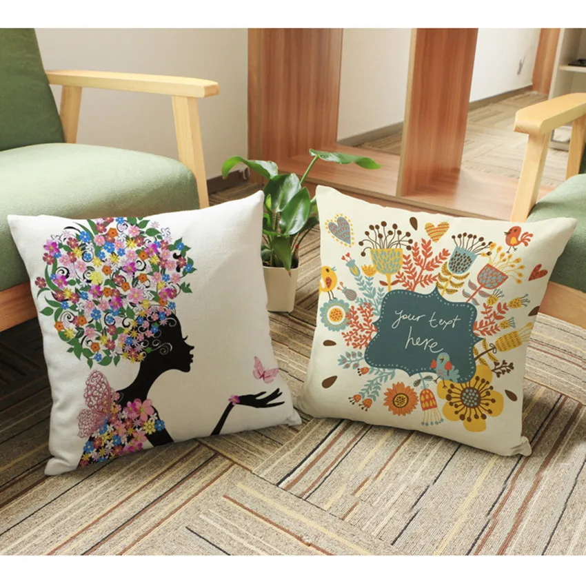 Красочные цветы девушка жизнь дерево дизайн наволочка Бабочка велосипед хлопок