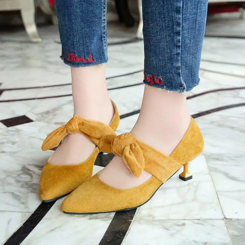 2018 весенние туфли на высоком каблуке с бантиками для девушек и студентов 9 | Обувь