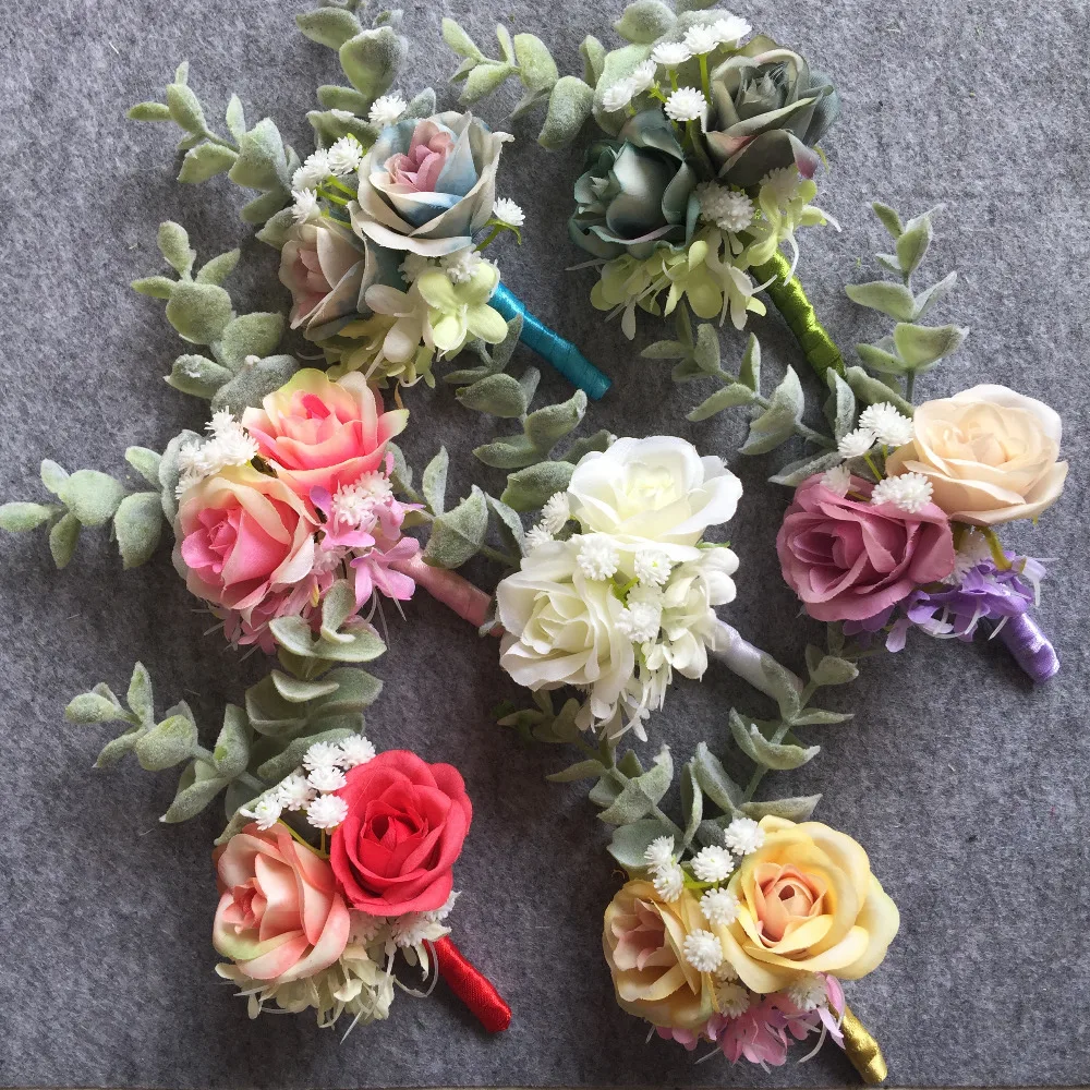 WeddingBobDIY artificial wedding flower Best man Boutonnieres groom Buttonholes Men Corsage prom party suit accessory decoration | Дом и сад