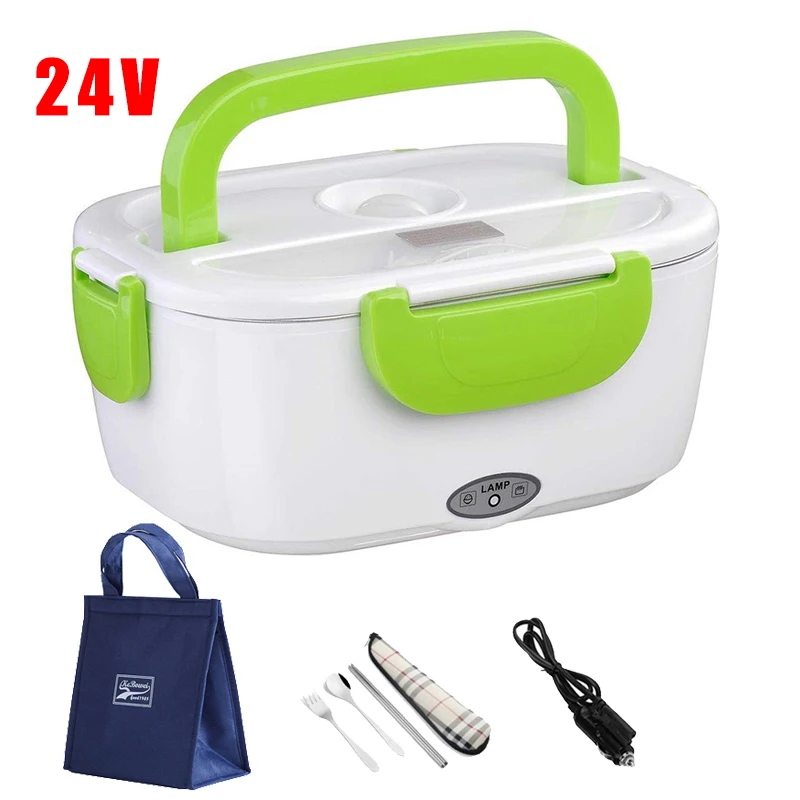 24V Green- Bag Set 12 В 24 в автомобиль грузовик Электрический Bento коробка нагреватель грелка контейнер для хранения еды 304 нержавеющая сталь Ланч Бокс школьная сумка посуда - Цвет: 24V Green- Bag Set