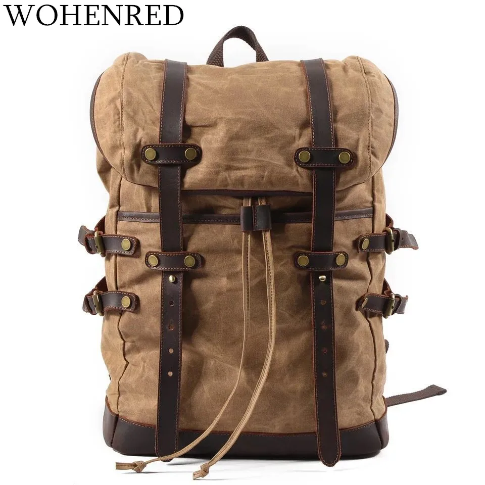 Hot Men Backpacks Vintage Canvas Leather School Bag Fashion Military Backpack Male Large Rucksack Waterproof Bagpack Travel Bag