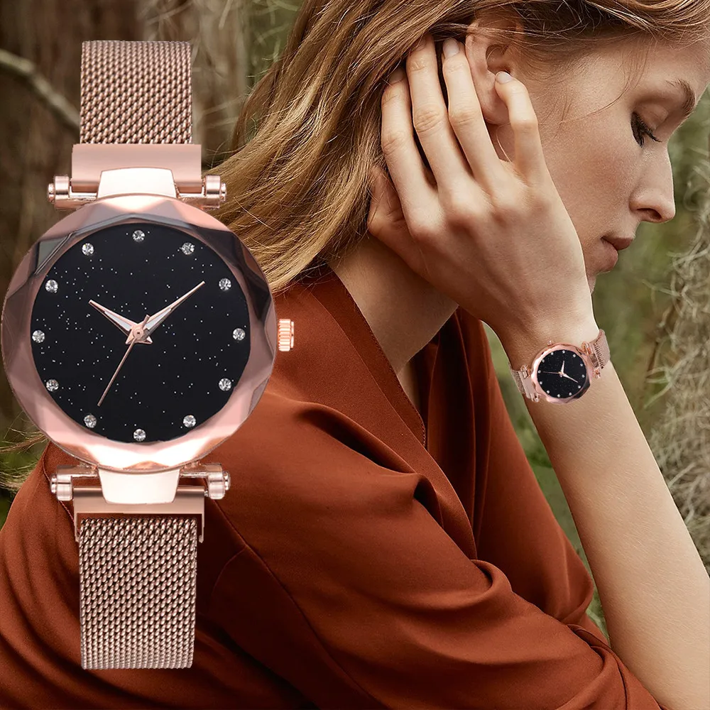 

LVPAI Ladies Starry Sky Watch Women Watches Top Brand Luxury Mesh Wrist Watch Rose Gold relogio feminino Clock Bayan Kol Saati