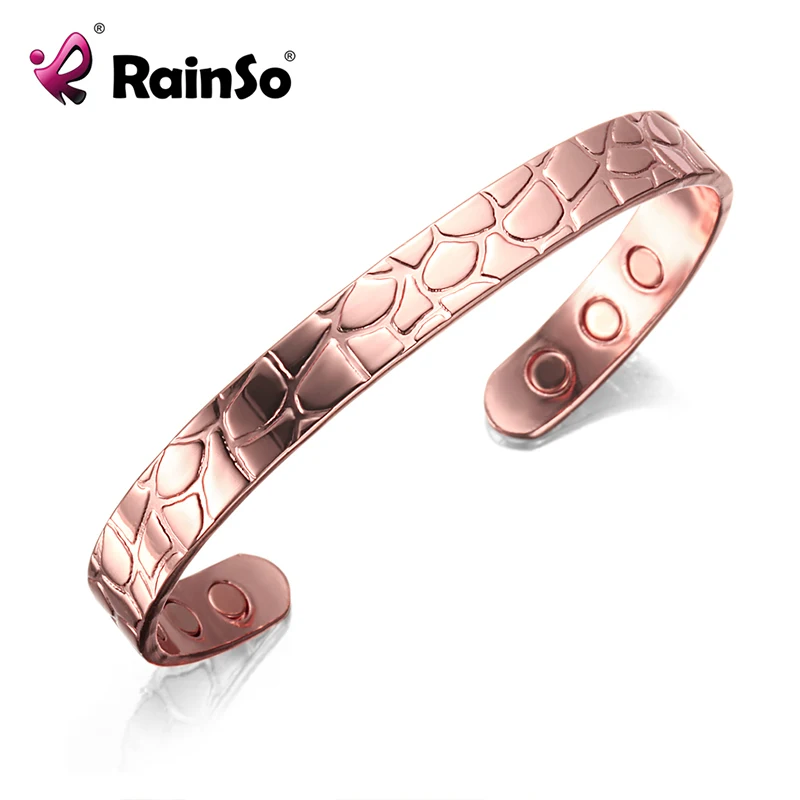 

Rainso Magnetic Bracelets For Woman Copper Cuff Rose Gold Bracelet Health Care Energy Bangle Healing Arthritis Viking Bracelet