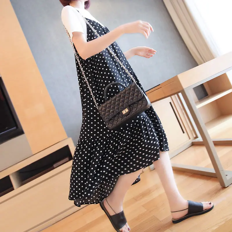 XITAO False Two Piece Midi Dress Women Clothes 2019 V Neck Dot Irregular Perspective Summer Korea Fashion Pullover WBB4342 | Женская