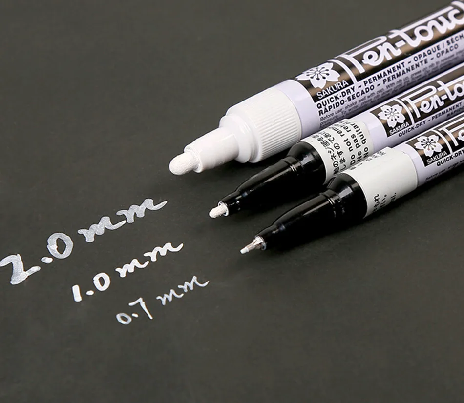 white 3 size Сакура Экстра-тонкой 0.7 мм Кончик Пера-Touch Маркеры, по Одному из Белого Золота и Серебра и Иден-Двойной Точки Маркером - Цвет: white 3 size