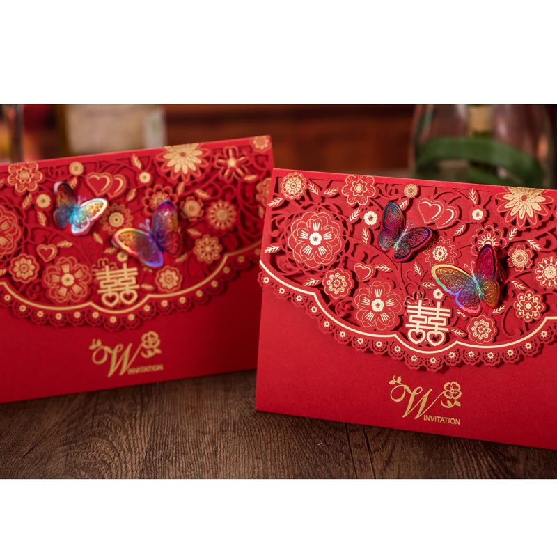 50 шт. свадебные приглашения в виде бабочки открытки поздравительные 3D лазерная