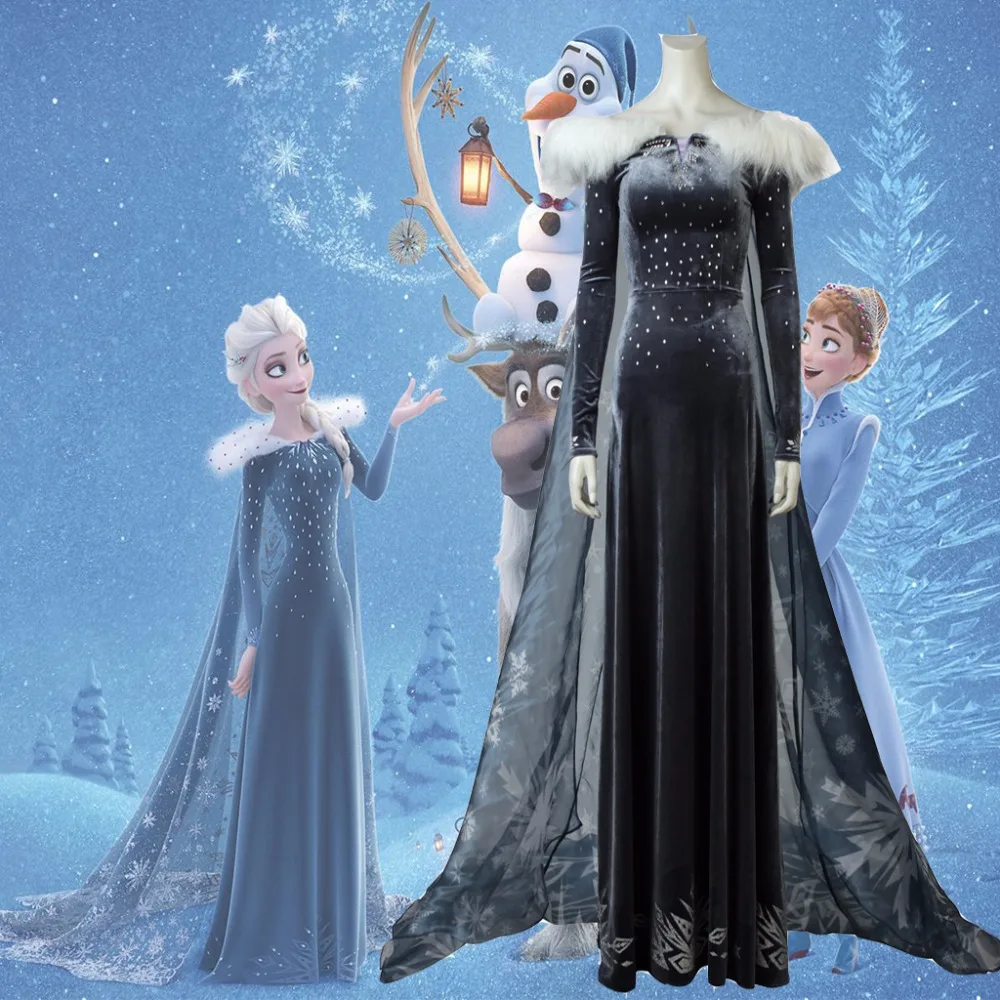 CosplayDiy Олафа Приключения принцессы платье Эльзы взрослых Queen Хэллоуин Карнавальный костюм с рождественским рисунком Эльза зима Велет платье плащ