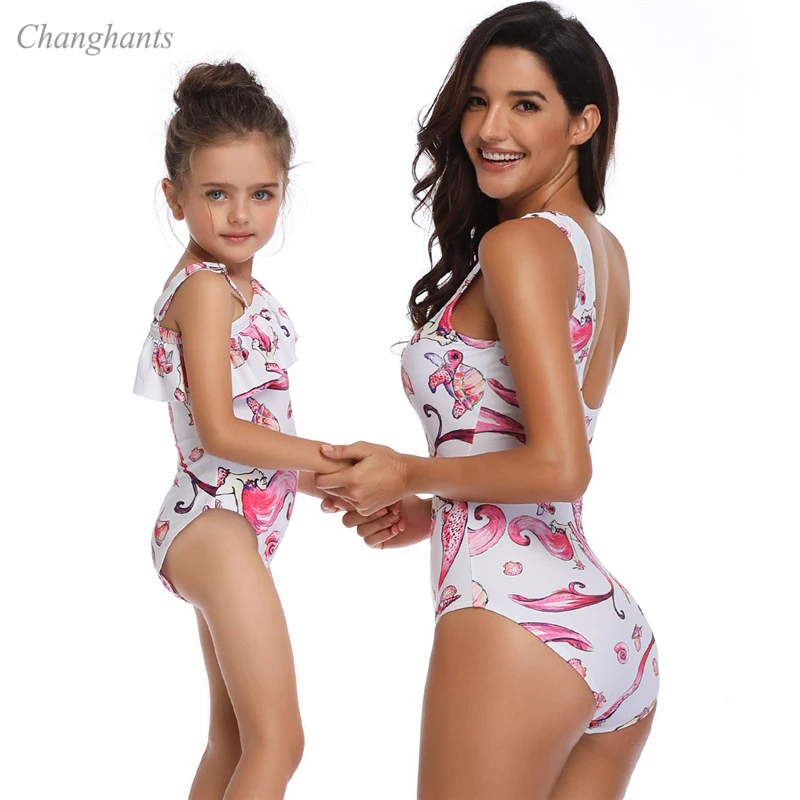 2020 новая модель детский купальный костюм для родителей и детей Цельный купальник