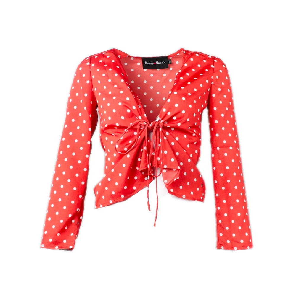 JuneLove 2019 New summer autumn women long sleeve cherry dot sunflower print kimono cardigan chiffon tops lace up blouses |