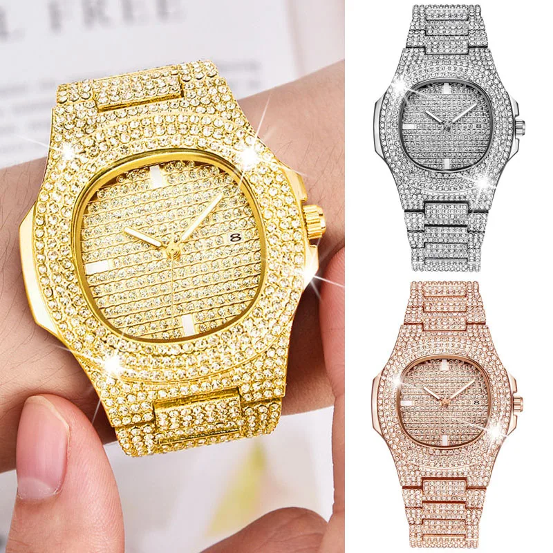 Дропшиппинг 2019 мужские часы Топ бренд класса люкс Iced Out золотые бриллиантовые для